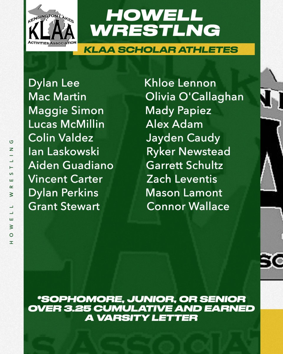 Success on the mats and in the classroom! Congrats to Dylan Perkins for earning Academic All State, the team for earning Top 10 in Div 1 for Team Academic All State, and the 19 Individuals who earned KLAA Scholar Athletes.