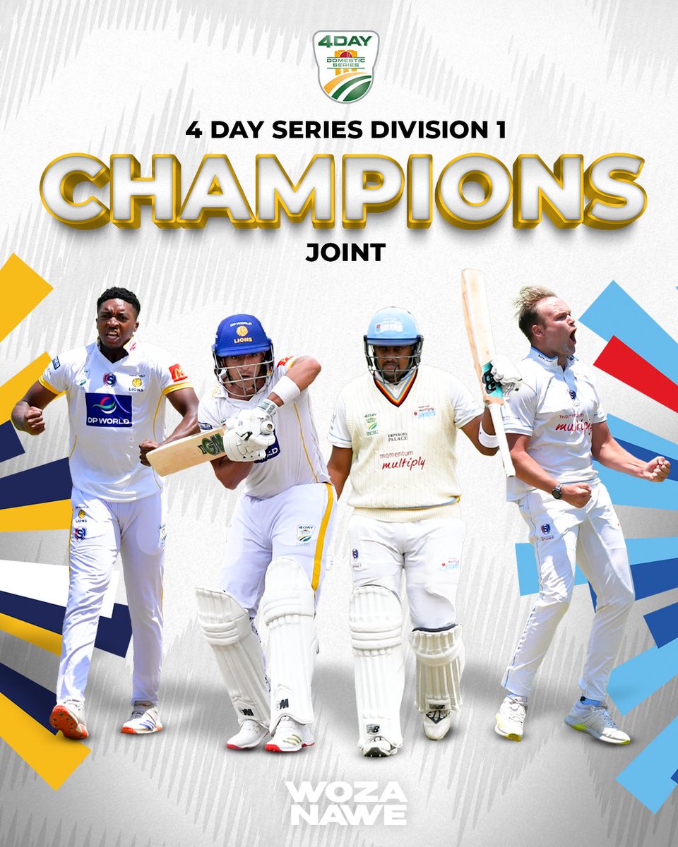 A hard-fought and fiercely contested #4DaySeries Final! 🔥

The match went right down to the wire, and on the balance of play, a draw is a fitting result. 🏏

The #4DaySeries Championship is deservedly shared between the DP World Lions and the Momentum Multiply Titans. 🏆