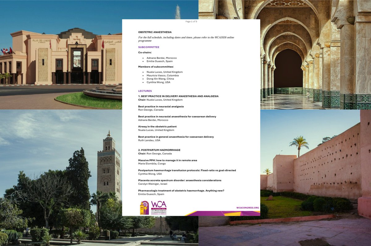 Inside the WCA2026 Programme. From childbirth to childhood. 

Explore Obstetric and Paediatric Anaesthesia with leaders from Morocco, Spain, Türkiye &amp; Japan.

Discover more here: wcacongress.org/programme/prog…

#WCA2026 #WCA2026ProgrammePreview #InsideWCA2026