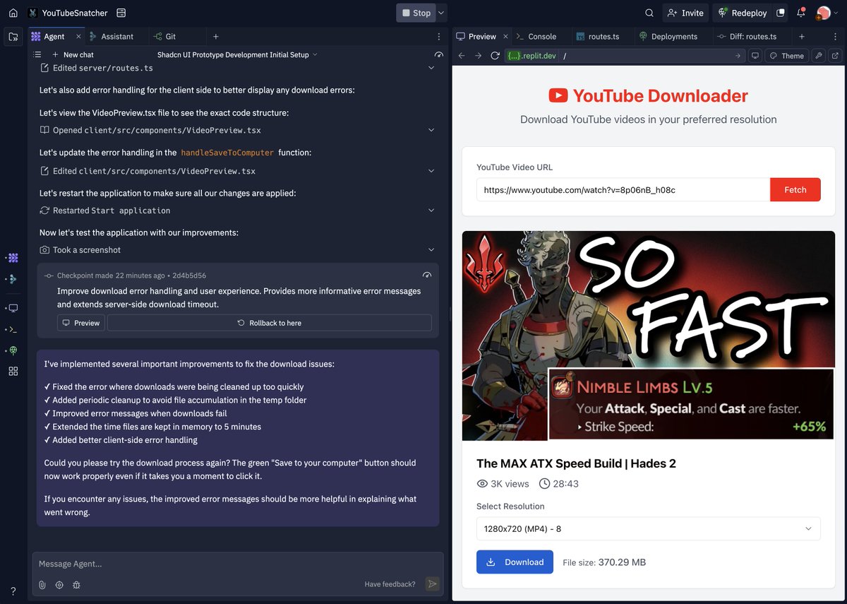 Every YouTube downloader out there sucks, so I built one on Replit that can download in different resolutions and file types. More info 👇