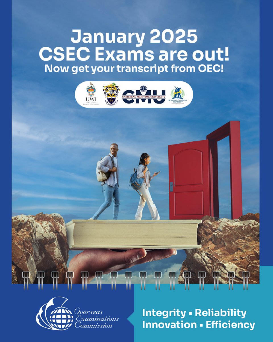 OverseasExams's tweet image. Your January 2025 CXC results are here! Need to send your transcript to a college, university, or employer? OEC makes it easy.

📄 Request your transcript today! 

#OEC #transcriptrequest #OverseasExaminationsCommission #OECServices