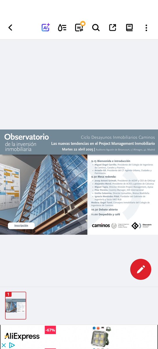 El próximo día 22 de abril tendremos un nuevo desayuno inmobiliario en el Colegio de Ingenieros de Caminos