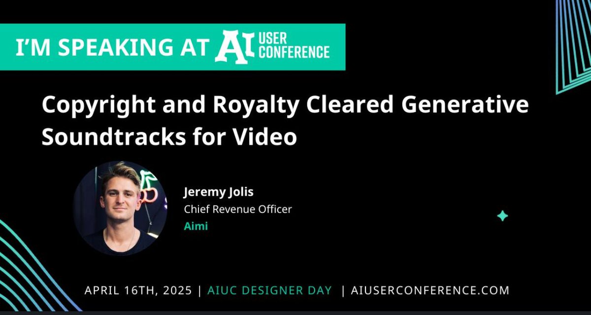 .@Aimifm CRO <a href="/jeremy_jolis/">Jeremy Jolis</a> is hitting the stage at <a href="/aiusergroup/">AI User Group</a>’s AI User Conference Designer Day on April 16! Explore how Aimi Sync crafts custom, copyright-safe soundtracks. Tune in at 2:40 p.m. EST: youtube.com/@aiusergroup