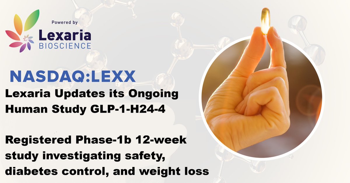Lexaria Updates its Ongoing Human Study GLP-1-H24-4

- Registered Phase-1b 12-week study investigating safety, diabetes control, and weight loss

lexariabioscience.com/2025/04/03/lex…

$LEXX #Biotech #DrugDelivery #markets #stocks #stockmarket #investing  #trading #weightloss #glp1 #diabetes