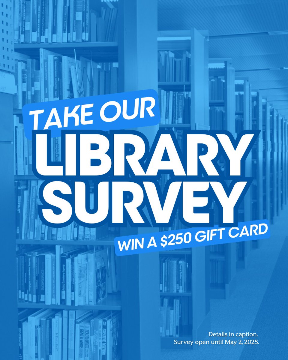 Share your thoughts on King Library! ➡️ bit.ly/SJSULib_Survey 

Complete the LibQUAL+ survey for a chance to win a $250 gift card before May 2, 2025! 

#sjsulibrary #sjsu