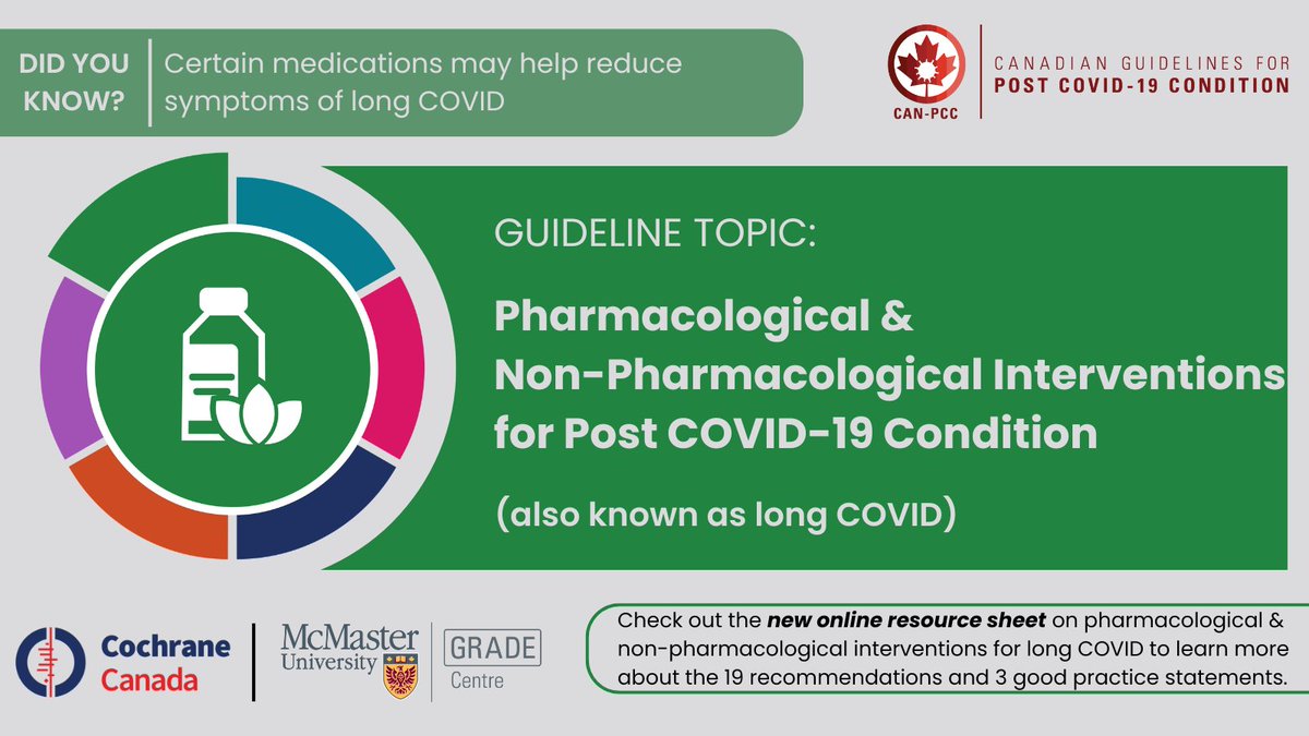 If you are struggling with #longcovid (post COVID-19 condition), certain medications may help reduce symptoms! 

Information on some of the pharmacological and non-pharmacological recommendations can be found on the new online resource sheet at bit.ly/3Y4aX7o