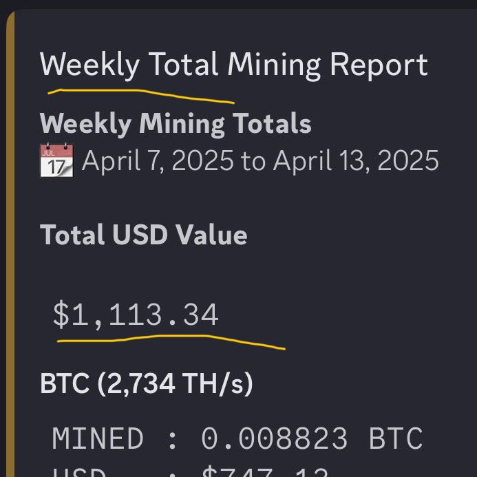 Gm fam ☀️ 

Legends say it back tbh 🫵

Another report came in and this time it’s a weekly report!

Over $1100 in rewards accrued from the mining operation.

This and other things are offered including tools for viewing rewards and minting collections.

Have a great morning fam