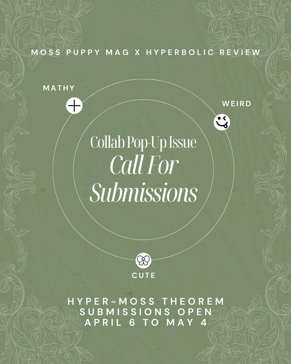 Submissions are still open for our pop-up collaborative issue with Hyperbolic Review! 

We're looking for poetry, flash prose, and visual art that has mathy, weird, and cute vibes.

Submit here: buff.ly/OAqHLFU