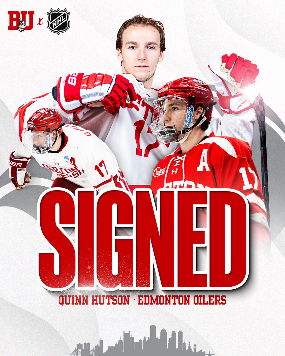 BU Men's Hockey (@terrierhockey) on Twitter photo Congrats to Quinn Hutson on signing a two-year deal with <a href="/EdmontonOilers/">Edmonton Oilers</a>!
Wishing you all the best as you begin your pro career, Quinn! Congrats to Quinn Hutson on signing a two-year deal with <a href="/EdmontonOilers/">Edmonton Oilers</a>!
Wishing you all the best as you begin your pro career, Quinn!