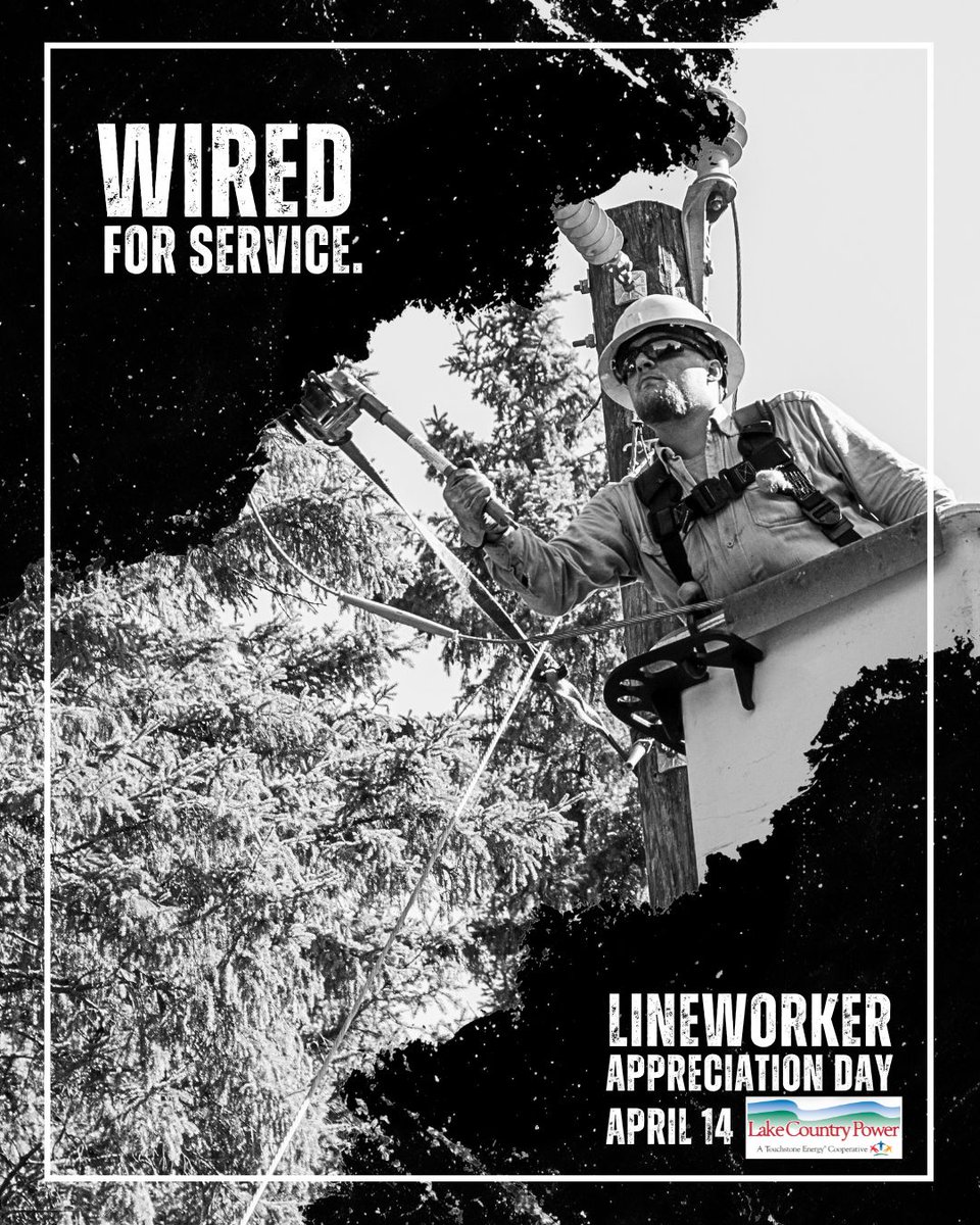 LCPCoop's tweet photo. Lineworkers are wired to serve. They are committed to keeping our communities connected. Today, we celebrate these remarkable individuals. The next time you flip a switch, take a moment to remember those who make it possible. #LineworkerAppreciationDay https://t.co/KQnjetTBuN
