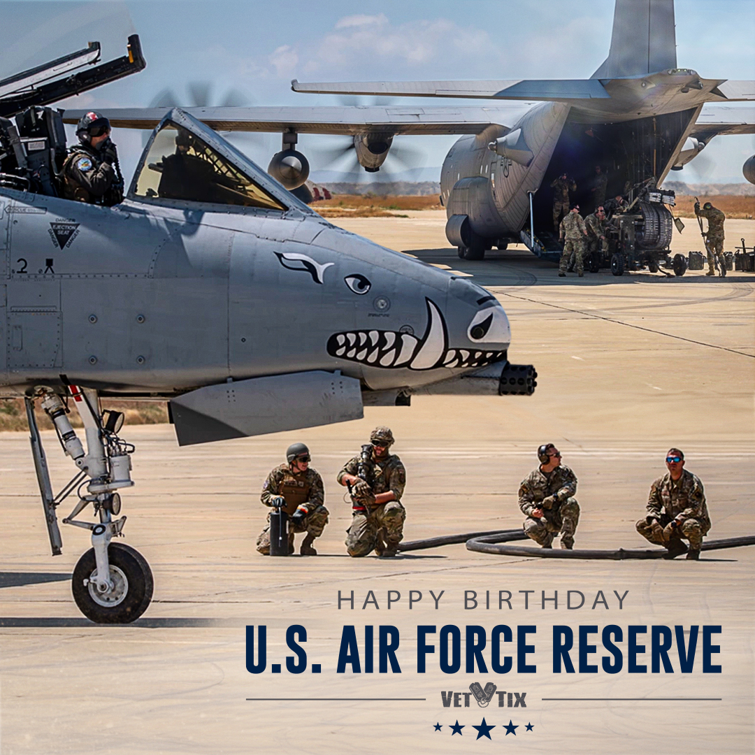 VetTix's tweet photo. #HBD to the #airforcereserves! The United States Air Force Reserve celebrates its birthday every year on 4/14, but according to the Air Force official site, Air Force Reservists can trace their heritage back to the National Defense Act of 1916. Photo by Master Sgt. Chris Hibben https://t.co/fuxAddrBmZ