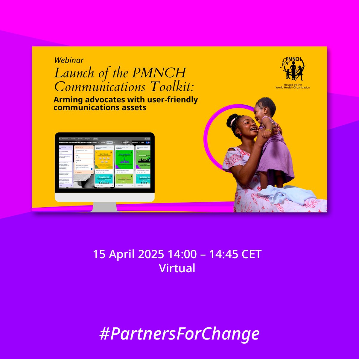 PMNCH's tweet photo. 📣 Big week for #WCAH! Don’t miss these events:
🌱 Newborns & climate risks by @NEST360org – with our own Dr. @EtienneVincentL
🧰 PMNCH Comms Toolkit launch
📏 @WHO guide on quality of care
Join the conversations & drive change! 🌍❤️
#PartnersForChange