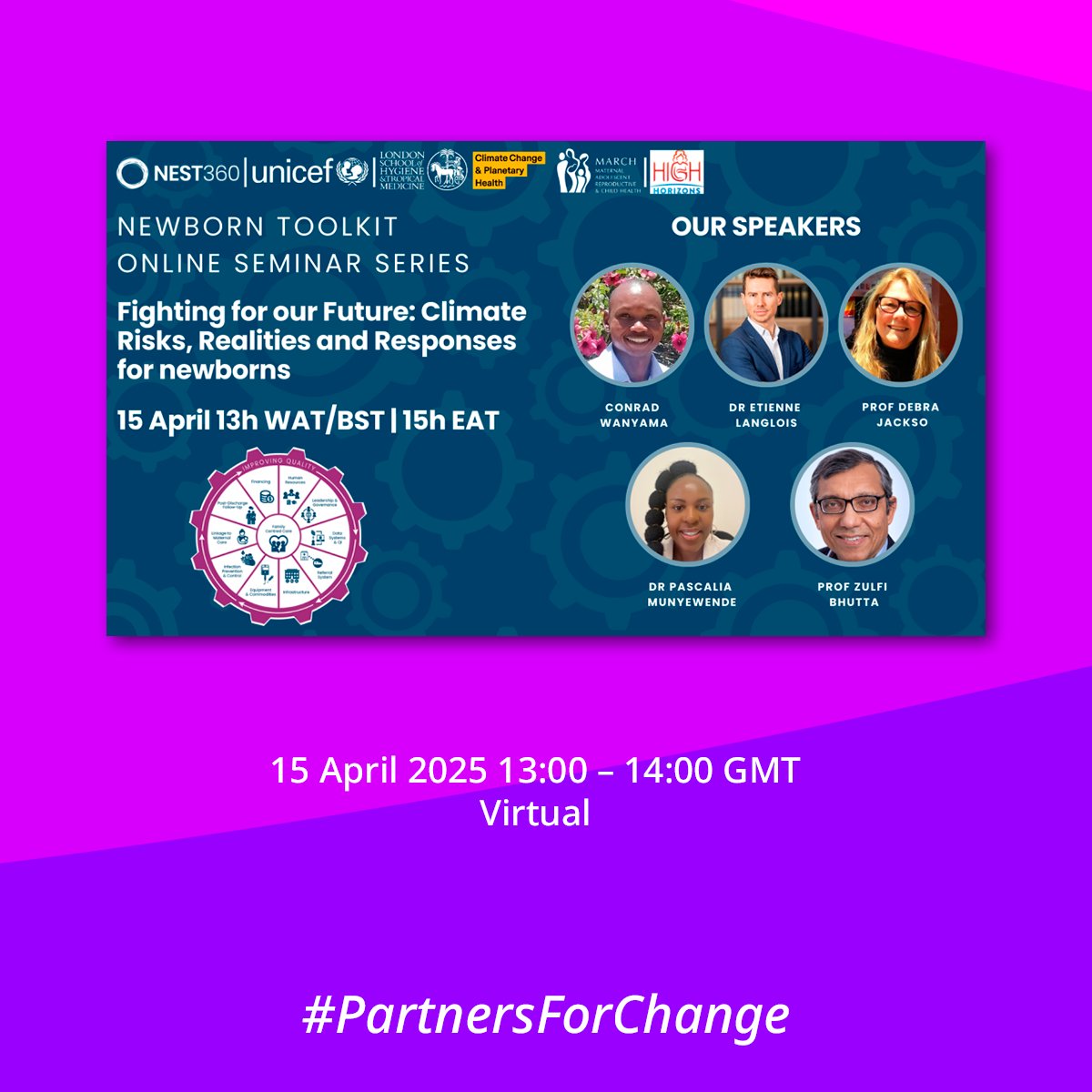 PMNCH's tweet photo. 📣 Big week for #WCAH! Don’t miss these events:
🌱 Newborns & climate risks by @NEST360org – with our own Dr. @EtienneVincentL
🧰 PMNCH Comms Toolkit launch
📏 @WHO guide on quality of care
Join the conversations & drive change! 🌍❤️
#PartnersForChange