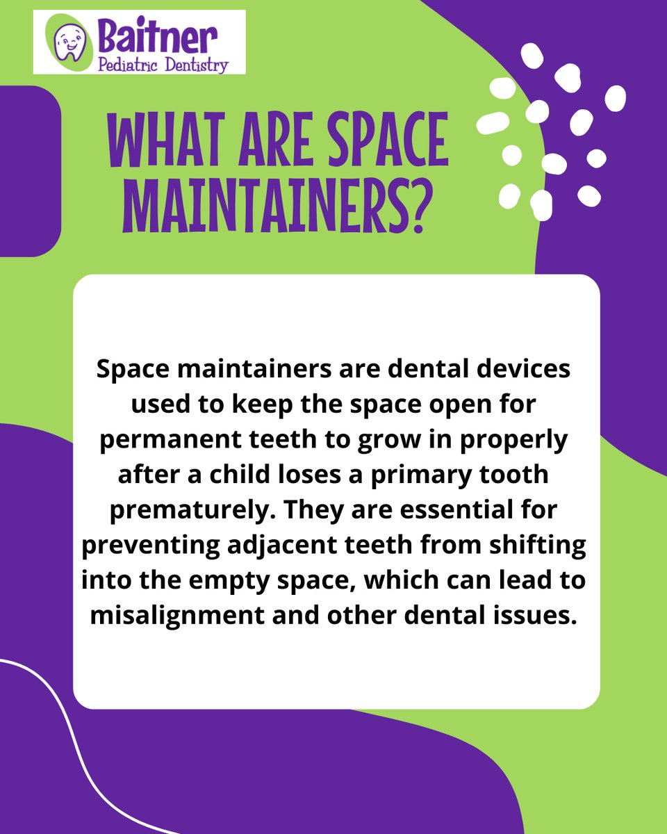 BaitnerDentist's tweet photo. Did your child lose a baby tooth early? Space maintainers are a simple yet effective solution to ensure there’s enough room for their adult teeth to grow properly.  

#BaitnerPediatricDentistry #BaitnerPediatric #PediatricDentist #pediatric #dentistry #dentalhealth #dentist https://t.co/GQAPzckKaa