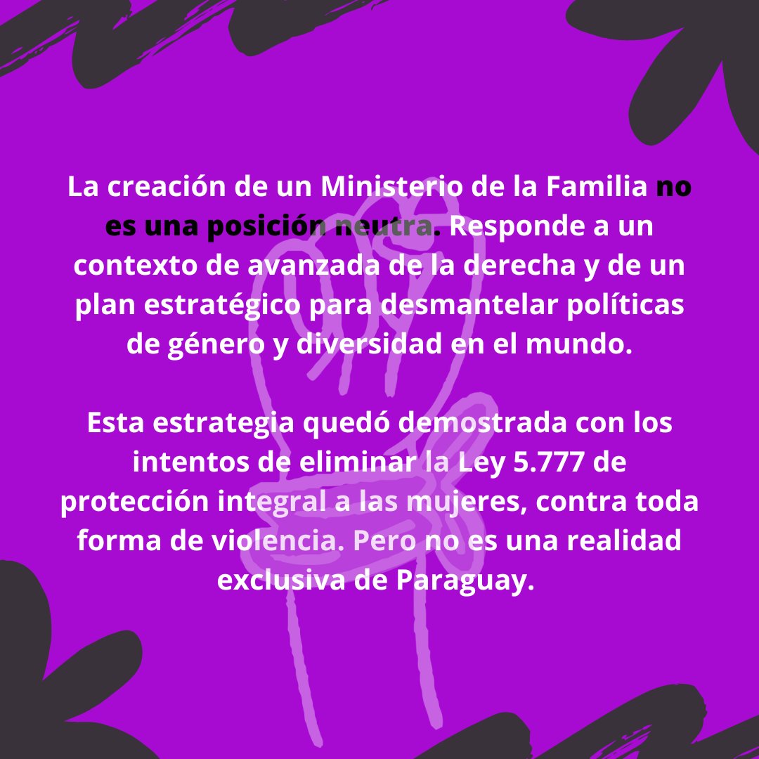 🧵El Estado paraguayo sigue fallando a las familias paraguayas.

Una mayoría cartista en Senado busca esconder su fracaso en la protección de mujeres, niñez y adolescencia. Proponen desaparecer los ministerios de Niñez, Mujer y Juventud para crear el Ministerio de la Familia.