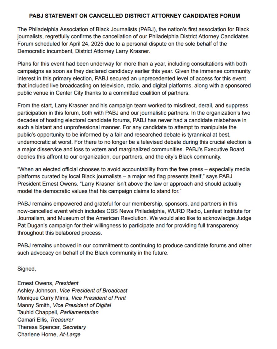 Ernest Owens (@mrernestowens) on Twitter photo Standing on business in the name of the free press, Black journalists, and our communities who deserve accountability and uncompromised media access. āš¾
Here's a link to <a href="/pabj/">Philadelphia Association of Black Journalists āš¾</a>'s statement: thepabj.org/in-the-news/pa⦠Standing on business in the name of the free press, Black journalists, and our communities who deserve accountability and uncompromised media access. āš¾
Here's a link to <a href="/pabj/">Philadelphia Association of Black Journalists āš¾</a>'s statement: thepabj.org/in-the-news/paā¦