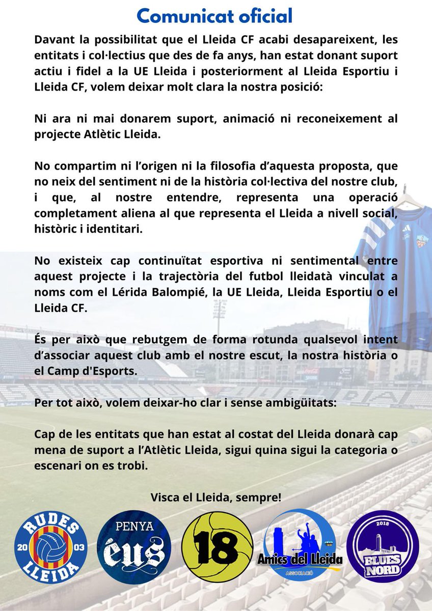 amicsdellleida's tweet photo. Comunicat conjunt https://t.co/YKaUqZEKjz