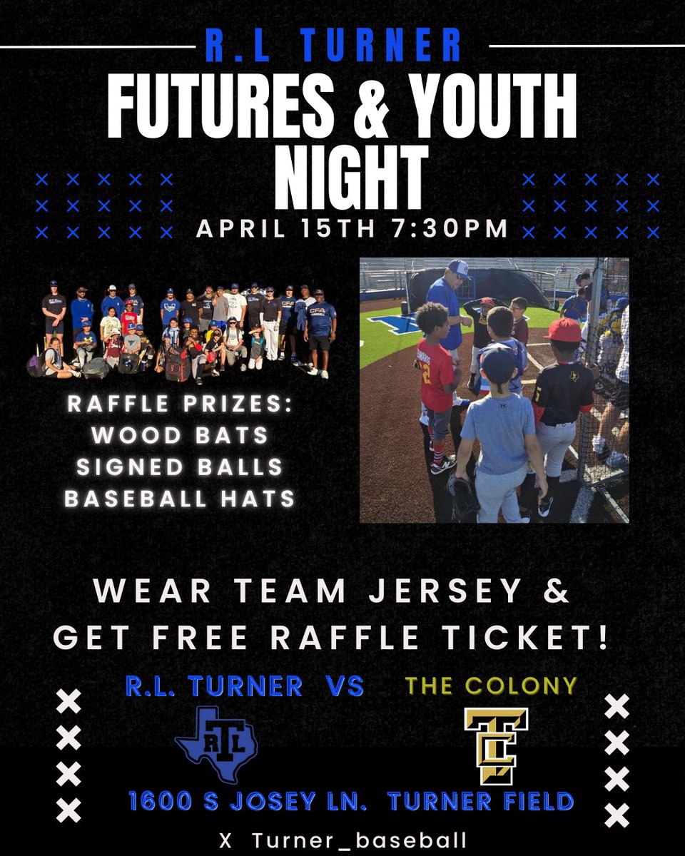 Tomorrow night is our futures, family, and youth Baseball night. We want to invite all youth baseball players 13 and under to come out and watch the Lions play The Colony. We will be giving out raffle prizes! Wear your teams jersey for a free raffle ticket.  7:30pm at Turner