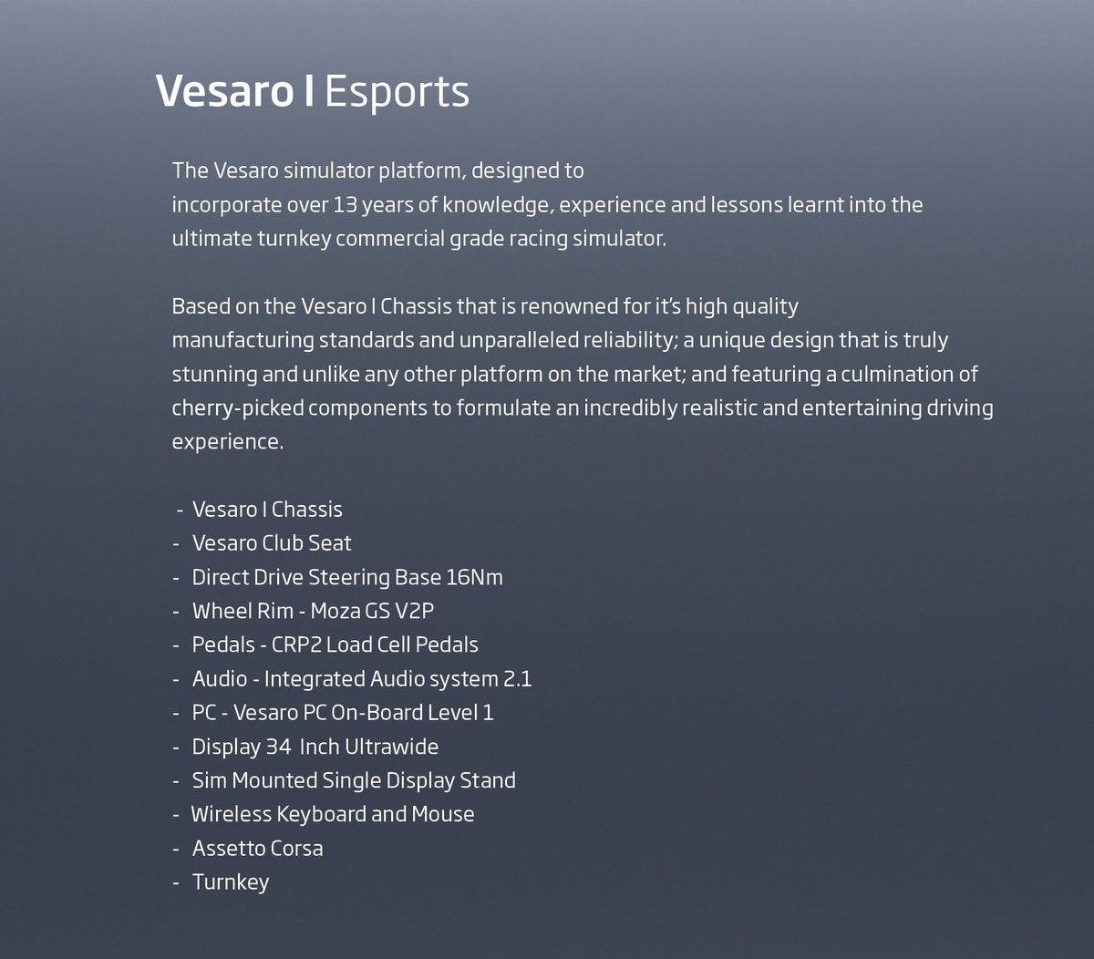 8 x Vesaro Racing Simulators available for purchase from Texas.

We will have 8 of these exact units available for purchase and shipping within the USA, in the later half of May 2025.

These units will be attending an event over a weekend, and will therefore be sold at a