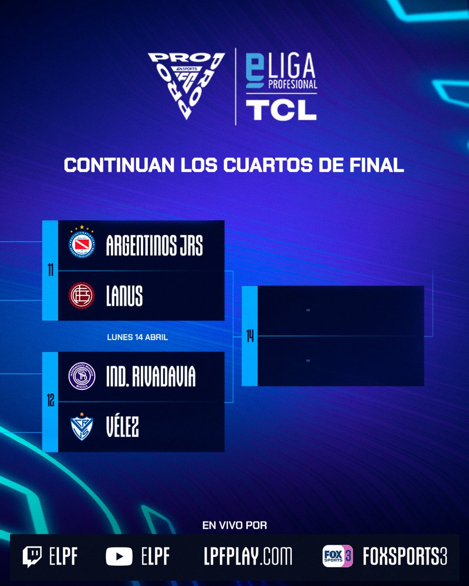 eLPF TCL (@elpf) on Twitter photo 📢 ¡¿QUIÉN IRÁ AL PRESENCIAL?!
Hoy se disputa la segunda fecha de los Cuartos de Final por un cupo en las Finales presenciales 👑
⏰ 20hs: <a href="/facu_cowen/">Cowen</a> (<a href="/eSportsAAAJ/">Argentinos Juniors esports</a>) vs <a href="/Giuliano20013/">Giuliano2001</a> (<a href="/clublanus/">Club Lanús</a>)
⏰ 21hs: <a href="/juli_vila8/">julivila22</a> (<a href="/CSIRoficial/">Independiente Rivadavia</a>) vs <a href="/Joelr_21/">Joe</a> (<a href="/Velez/">Vélez Sarsfield</a>)
#eLPFTCL 🏆 📢 ¡¿QUIÉN IRÁ AL PRESENCIAL?!
Hoy se disputa la segunda fecha de los Cuartos de Final por un cupo en las Finales presenciales 👑
⏰ 20hs: <a href="/facu_cowen/">Cowen</a> (<a href="/eSportsAAAJ/">Argentinos Juniors esports</a>) vs <a href="/Giuliano20013/">Giuliano2001</a> (<a href="/clublanus/">Club Lanús</a>)
⏰ 21hs: <a href="/juli_vila8/">julivila22</a> (<a href="/CSIRoficial/">Independiente Rivadavia</a>) vs <a href="/Joelr_21/">Joe</a> (<a href="/Velez/">Vélez Sarsfield</a>)
#eLPFTCL 🏆