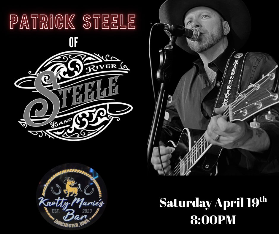 PatrickSteele_'s tweet image. This Saturday night! #RollOn out to Knotty Maries in Dorchester, IA and get your #PartyIn with me and a little #EasterWeekend #Acoustic Fun! It all starts at 8PM!

#CountryMusic #LetsDoIt #LiveMusic #SpringHasSprung