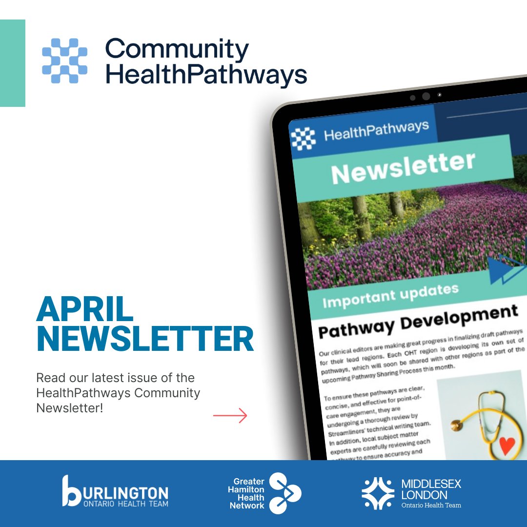 GHHN_TheNetwork's tweet photo. We are excited to share the 2nd edition of the HealthPathways Newsletter! Inside there is a special invitation to register for our upcoming Launch event in June, be sure to check it out! #HealthPathways #BOHT #MLOHT #OHT #GHHN
Link: https://t.co/ATFM8kvkom https://t.co/fAfa7PTrjA