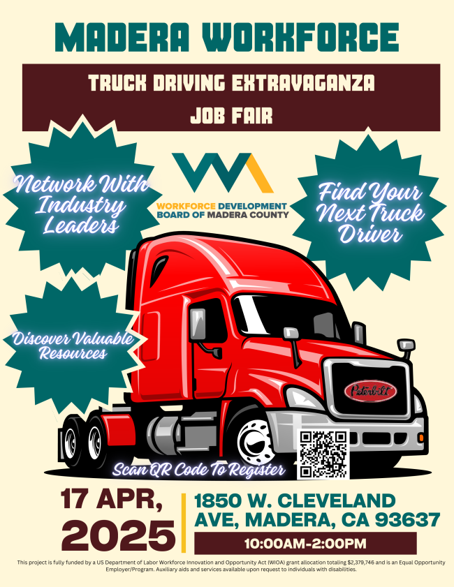 statecenteraec's tweet photo. ๐ MADERA TRUCK DRIVING JOB FAIR
๐
April 17, 2025 | ๐ 10 AM โ 2 PM
๐ 1850 W. Cleveland Ave, Madera, CA
๐น Network with industry leaders
๐น Discover resources
๐น Find your next truck driver
๐ฒ Scan the QR code to register!
#TruckDriving #JobFair2025 #MaderaWorkforce #SCAEC https://t.co/fbqwB0UW3N