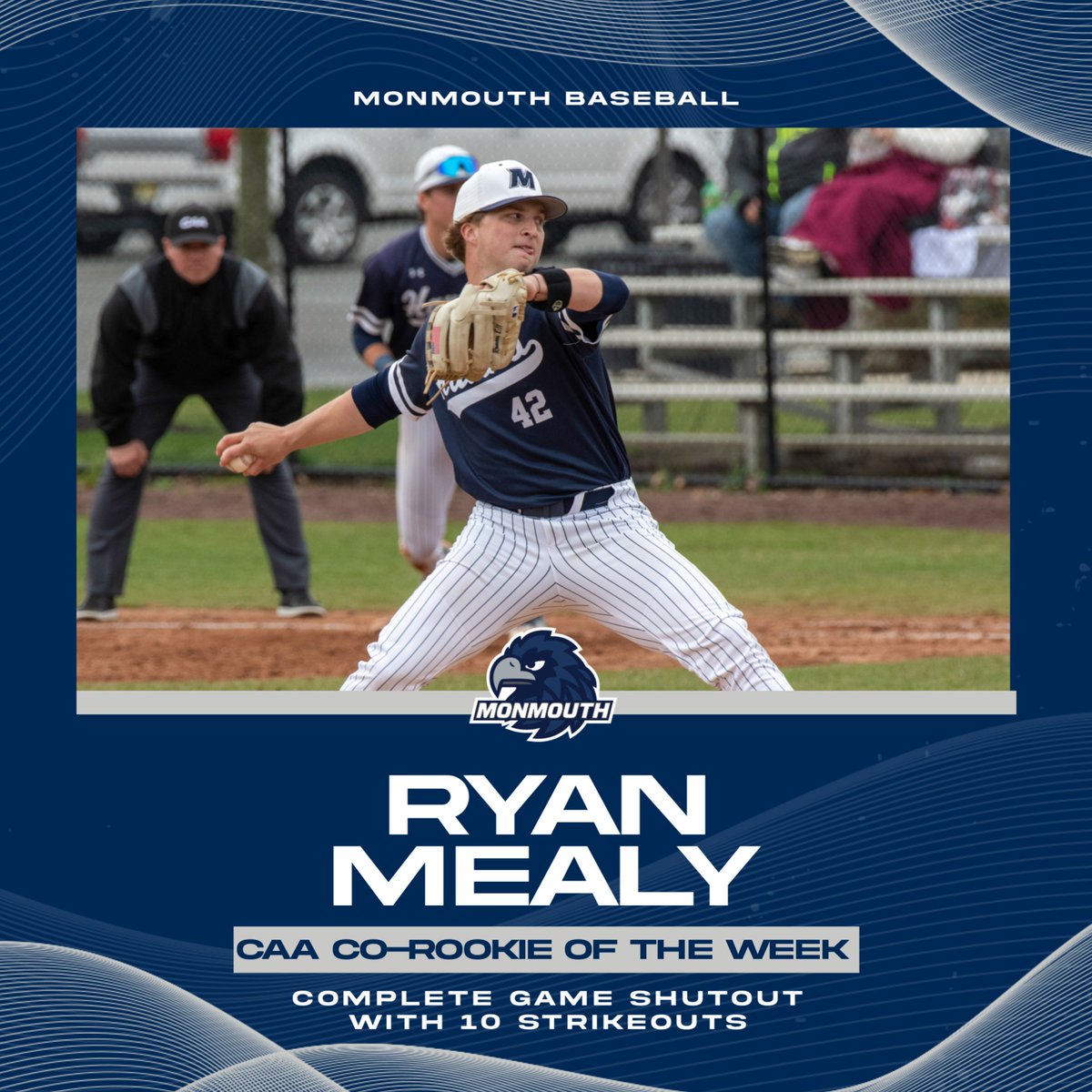 Monmouth Hawks (@monmouthhawks) on Twitter photo Throw a complete game shutout✅
Record 10 strikeouts in a game ✅
Get named CAA Co-Rookie of the Week ✅
Congrats to <a href="/MUHawksBaseball/">Monmouth Baseball</a> freshman Ryan Mealy who was named the CAA Co-Rookie of the Week.
#FlyHawks Throw a complete game shutout✅
Record 10 strikeouts in a game ✅
Get named CAA Co-Rookie of the Week ✅
Congrats to <a href="/MUHawksBaseball/">Monmouth Baseball</a> freshman Ryan Mealy who was named the CAA Co-Rookie of the Week.
#FlyHawks
