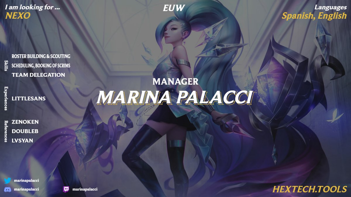 LFT - Team Manager

Seguiré a cargo de <a href="/LittleSansTeam/">LittleSans</a> en el Circuito Tormenta, pero estoy interesada en buscar opciones como manager en Liga Nexo el siguiente split

¡Se agradecen los Likes❤️ &amp; RT's🔄!