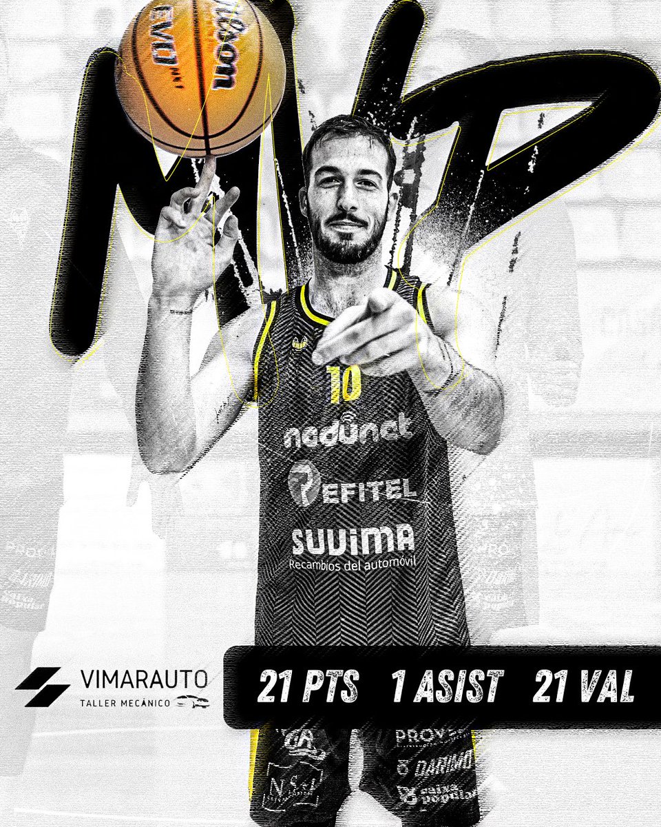 🏀👑| MVP Taller Mecanico Vimarauto

Marc Garcia va ser el jugador més valorat enfront del Maderas Sorlí Benicarló.

El jugador mallorquí va exhibir el seu joc així com un gran encert des de la línia del 6’75.

💛🖤