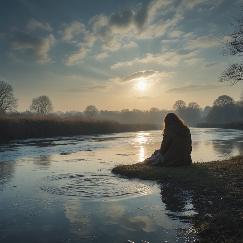 As I sat by the riverside my soul to hide
A wind so gentle moved me, proved me
There in that emptiness I had believed 
I could feel my heart beating yet fleeting
All that I believed to belong to me
Slipped through my cold fingers 

This shallow life I fought for to adore
The warm