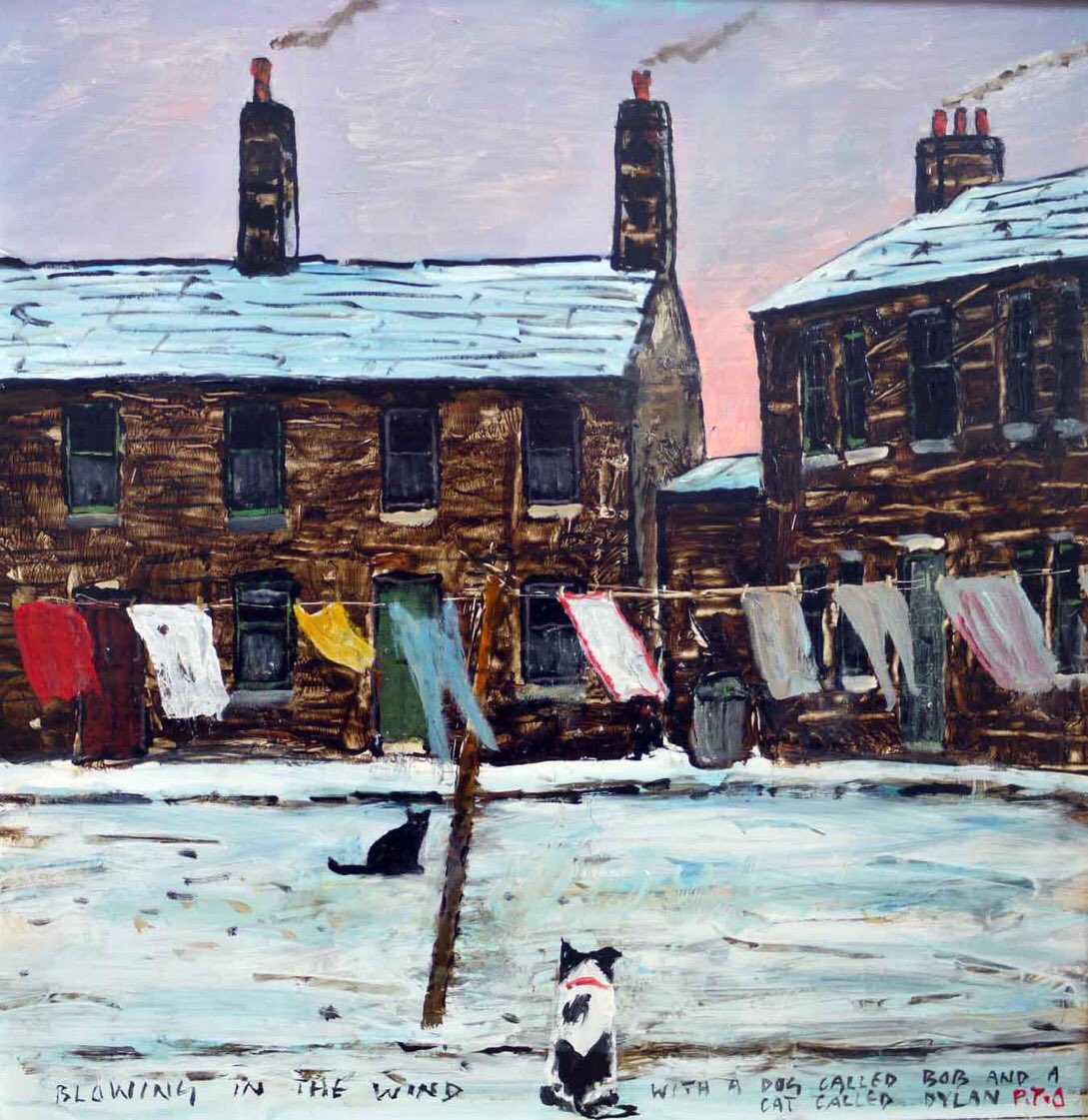 A breezy Monday always brings to mind one of Peter Brook’s most whimsical works, ‘Blowing in the Wind - With a Dog Called Bob and a Cat Called Dylan - PTO’. Typical of his sense of humour, he also added ‘It’s Shep Really! He’s only Acting!’ to the back of the original painting.