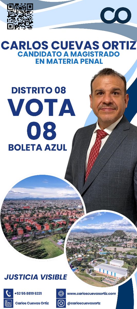 CarlosCuevasO8's tweet photo. ¡Hola soy Carlos Cuevas Ortiz!,  candidato a Magistrado en materia penal.
Por una justicia visible, vota 08, boleta azul.

 #ElecciónJudicial #PoderJudicialCDMX #PoderJudicial #Iztapalapa #TúDecidesQuiénJuzga https://t.co/AMbuL9WRnH