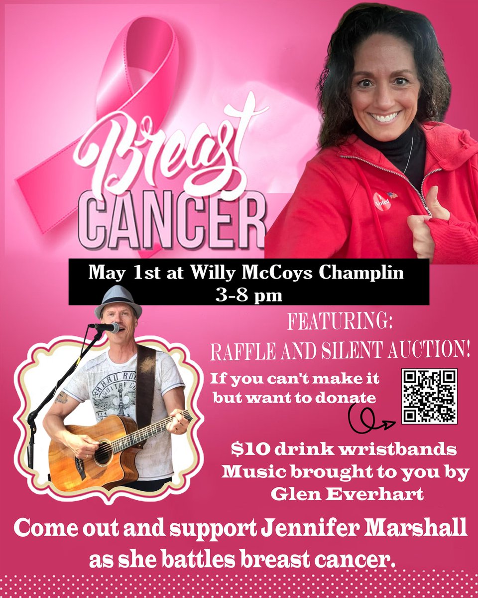 AMESPORTS's tweet photo. To my @TheFedMN brothers. My wife Jennifer Marshall has been diagnosed with breast cancer. We will be having a benefit for her May 1st. Would love to see some of our friends and former teammates! If you are not available the QR code will take you where you can donate. #Fcancer https://t.co/Y4roh0Wihp