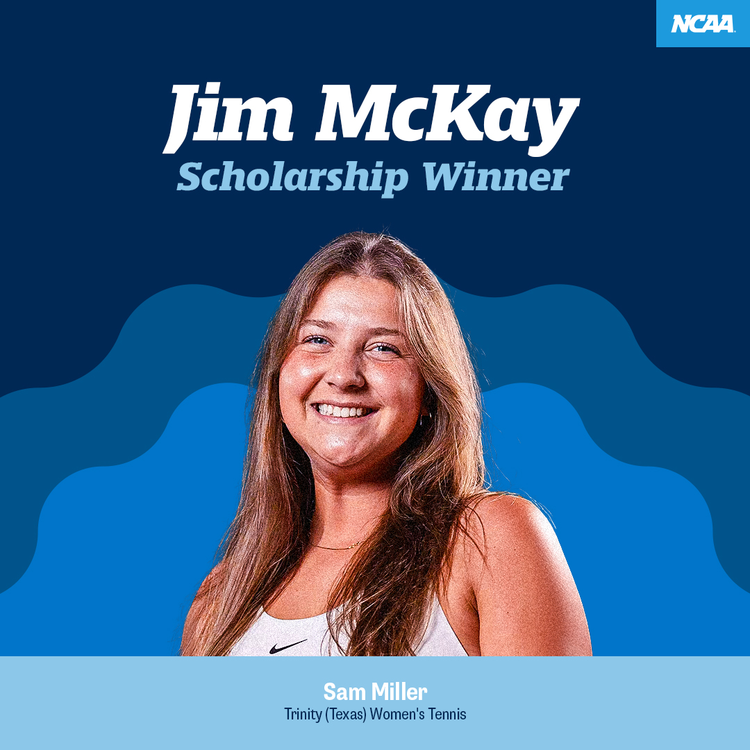 NCAA's tweet photo. Congratulations to @tuwomenstennis' Sam Miller, the 2025 Jim McKay Scholarship recipient! 👏

She will receive a $10,000 scholarship to pursue advanced study in sports communications following her outstanding academic performance!

@NCAADIII | 📄https://t.co/hq3QBK9d8H https://t.co/hY1BMVEEQz