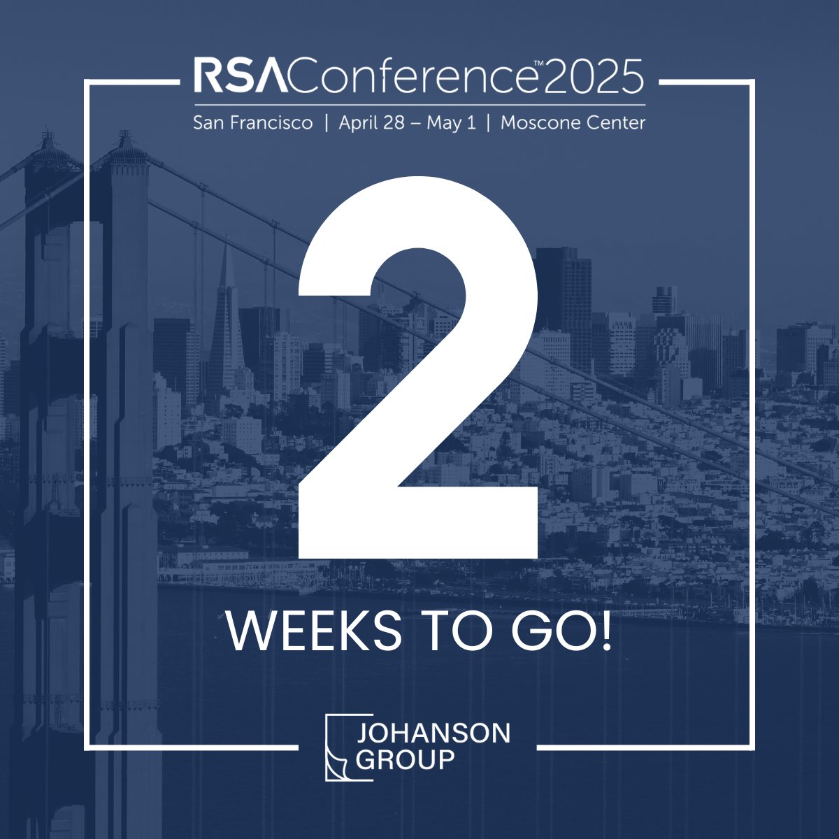 2 weeks until #RSAC2025 in San Francisco! 🎉

We’re excited to connect with fellow security pros, innovators &amp; friends.

Let’s meet up—DM us if you’re attending! 

#CyberSecurity #RSAConference #Infosec #SanFrancisco