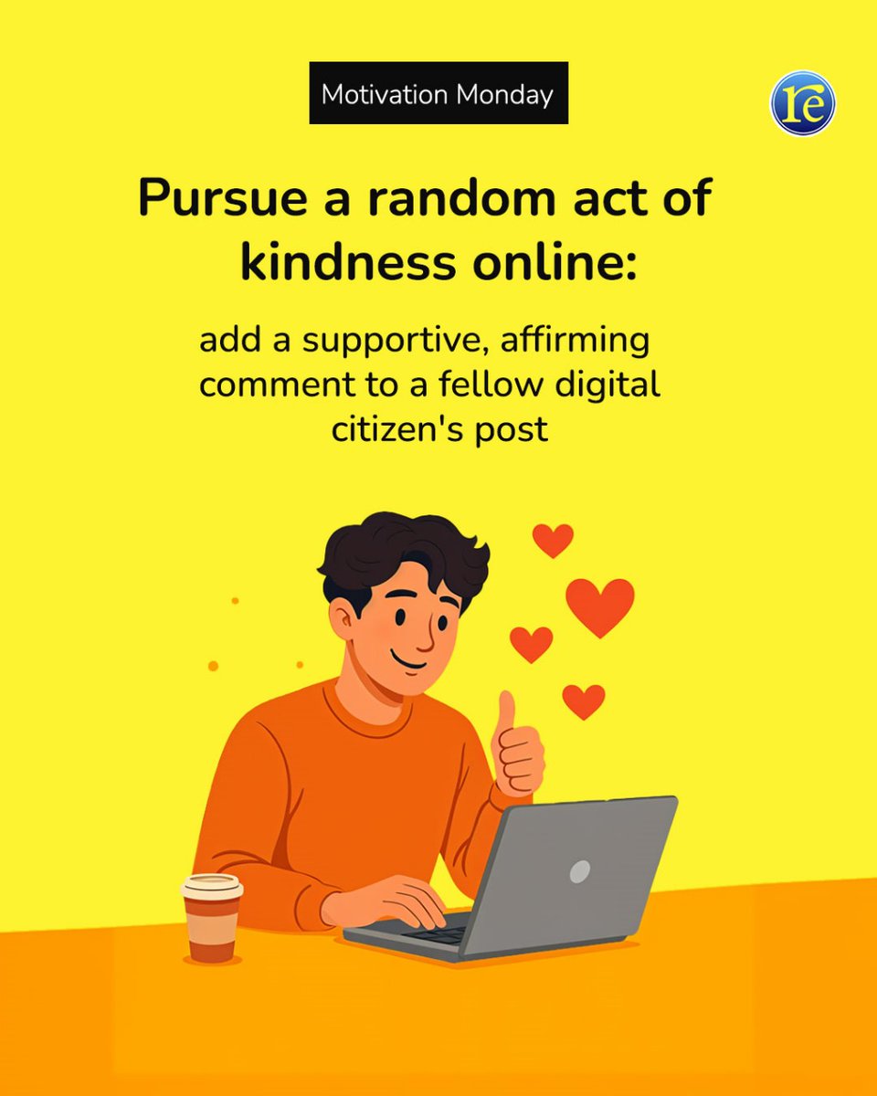 rethinkwords's tweet image. Start your week with kindness! 🌟
Pursue a random act of kindness online today: leave a supportive comment on someone’s post. Spread the love! 💬❤️ #MotivationMonday #BeKind #SpreadPositivity