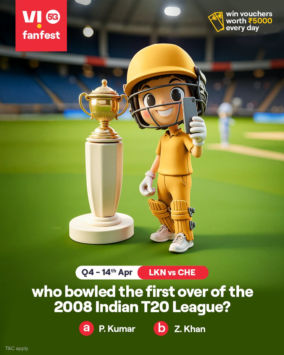 Cricky is testing your cricket IQ 🏏💡
Comment #Vi5Gfanfest with the right answers to all 5 questions today and stand a chance to win vouchers worth ₹5,000 🎟️✨🏆
.
.
#ChallengeAlert #WinPrizes #Quiz #ParticipateAndWin #LKNvsCHE #Lucknow #Chennai