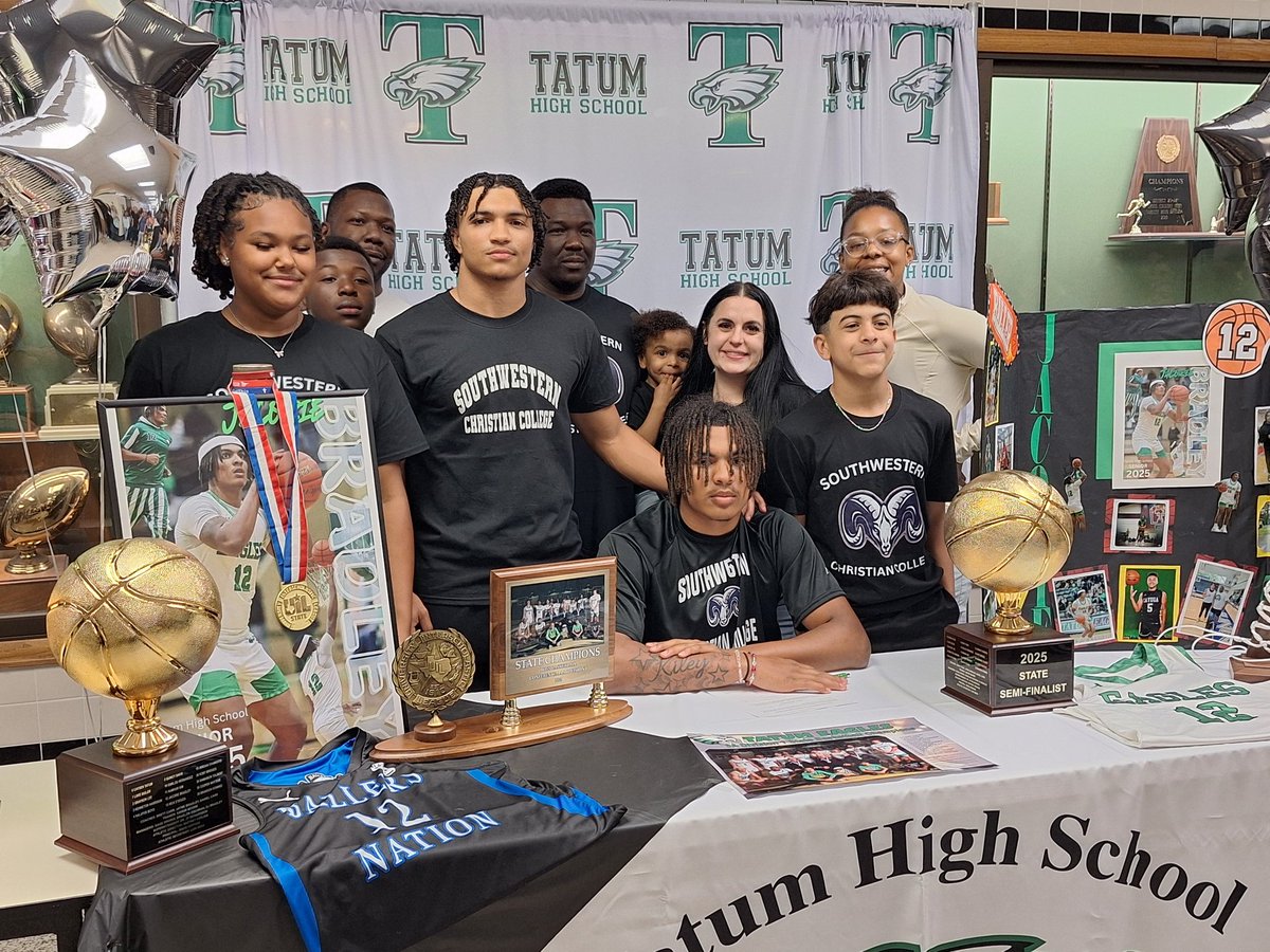 Congrats to Tatum basketball standout JaCorie Bradley (seated) for signing with Southwestern Christian College just now at Tatum High School.