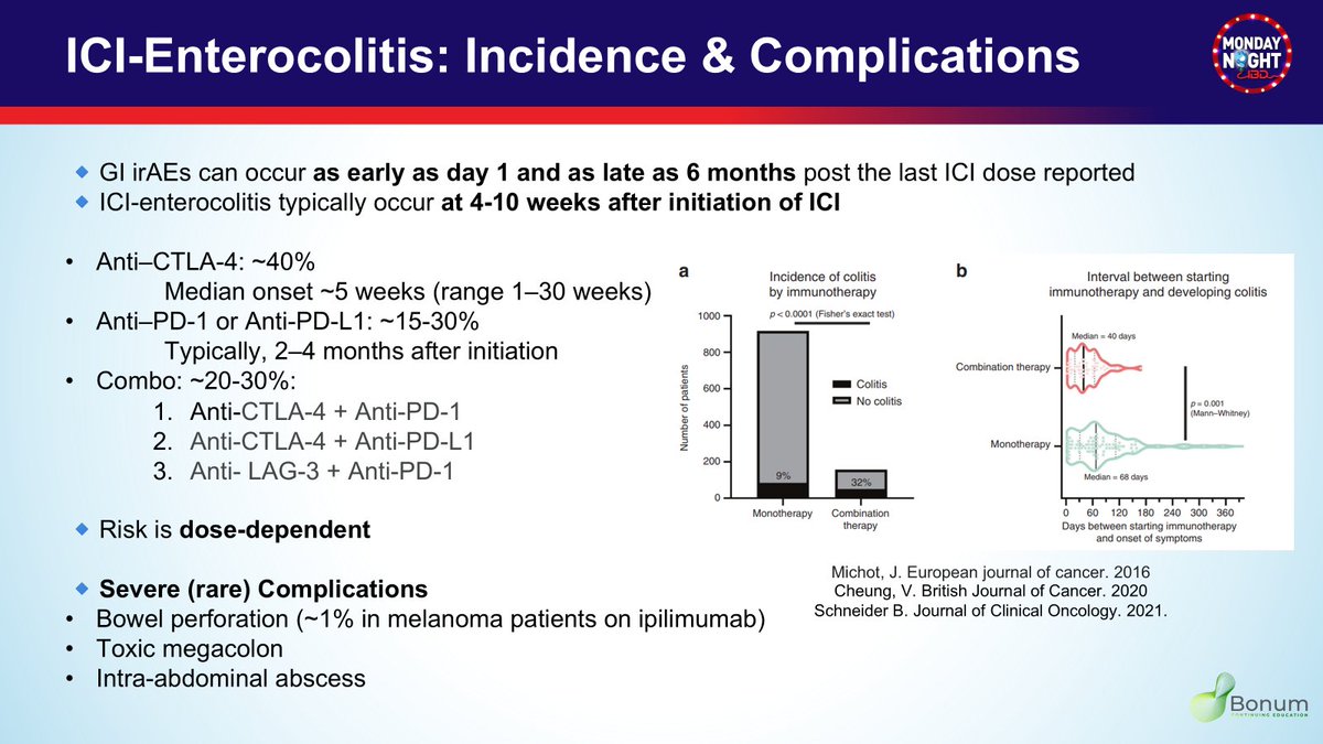 Mazen Almasry, MD (@mazenalmasry4) on Twitter photo <a href="/MondayNightIBD/">#MondayNightIBD</a> <a href="/bbuchbinderMD/">elizabeth buchbinder</a> <a href="/ChaftJamie/">Jamie Chaft</a> <a href="/gregfischer72/">GREGORY W FISCHER, MD</a> <a href="/margare89055458/">margaret barton-burke</a> <a href="/MyriamChalabi/">Myriam Chalabi</a> <a href="/GeneCollector/">Timothy Chan</a> <a href="/drkeithsiau/">Keith Siau</a> <a href="/ArndtVogel/">Arndt Vogel</a> <a href="/RyanNipp/">Ryan Nipp, MD, MPH, MBA, FASCO</a> <a href="/CarlKayMD/">Carl Kay, MD</a> <a href="/realDoctorUgo/">Ugo Iroku MD</a> <a href="/AmirGhaffariMD/">Amir Ghaffari</a> <a href="/AmyBugwadia/">Amy Bugwadia, MS</a> <a href="/Gastrolegacy1/">Gastrolegacy</a> <a href="/TheGastrologer/">Muddasir Ayaz</a> <a href="/RestelliniS/">Sophie Restellini</a> <a href="/MbarbaraMD/">Mary Barbara</a> <a href="/GlassnerKerri/">Kerri Glassner</a> <a href="/sang_hyoung/">Sang Hyoung Park</a> <a href="/MLutzMD/">Megan Lutz</a> <a href="/KralJan/">Jan Král</a> <a href="/NabilQuraishi/">Nabil Quraishi</a> <a href="/RashidLui/">Rashid Lui 雷諾信</a> <a href="/JVG_GIMD/">Javier A. Villafuerte Gálvez</a> <a href="/h_sokol/">Harry Sokol</a> <a href="/evanlipson/">Evan Lipson</a> <a href="/DeepakGIQuality/">Deepak Gopal</a> <a href="/Ryansmith_MD/">Ryan Smith</a> <a href="/JPAchkarMD/">Jean-Paul Achkar</a> <a href="/Ari_G_MD/">Ari Garber MD, EdD</a> <a href="/IBDimmunology/">Shrinivas Bishu</a> <a href="/ReezwanaCMD/">Reezwana C, MD, FACG</a> <a href="/DhereMdEmory/">Tanvi Dhere,MD</a> <a href="/waqqasafif/">Waqqas Afif, MD</a> <a href="/BattatMD4IBD/">Robert Battat MD</a> <a href="/ibdgijami/">Jami Kinnucan, MD, FACG, AGAF, FCCF</a> <a href="/nloganmd/">Nisha Loganantharaj</a> <a href="/ibdseb/">Seb</a> <a href="/GI_JeffMD/">Jeffrey McCurdy MD PhD</a> <a href="/KajaliMishra/">Kajali Mishra</a> 5/ ICI-induced enterocolitis:
🔹Incidence & interval between starting ICI & developing colitis vary by agent
⬆️risk w ⬆️ICI dose
⬆️risk & earlier onset w ICI combo vs monotherapy
⚠️ Can progress rapidly -> complications: perforation, toxic megacolon, Intra-abdominal abscess <a href="/MondayNightIBD/">#MondayNightIBD</a> <a href="/bbuchbinderMD/">elizabeth buchbinder</a> <a href="/ChaftJamie/">Jamie Chaft</a> <a href="/gregfischer72/">GREGORY W FISCHER, MD</a> <a href="/margare89055458/">margaret barton-burke</a> <a href="/MyriamChalabi/">Myriam Chalabi</a> <a href="/GeneCollector/">Timothy Chan</a> <a href="/drkeithsiau/">Keith Siau</a> <a href="/ArndtVogel/">Arndt Vogel</a> <a href="/RyanNipp/">Ryan Nipp, MD, MPH, MBA, FASCO</a> <a href="/CarlKayMD/">Carl Kay, MD</a> <a href="/realDoctorUgo/">Ugo Iroku MD</a> <a href="/AmirGhaffariMD/">Amir Ghaffari</a> <a href="/AmyBugwadia/">Amy Bugwadia, MS</a> <a href="/Gastrolegacy1/">Gastrolegacy</a> <a href="/TheGastrologer/">Muddasir Ayaz</a> <a href="/RestelliniS/">Sophie Restellini</a> <a href="/MbarbaraMD/">Mary Barbara</a> <a href="/GlassnerKerri/">Kerri Glassner</a> <a href="/sang_hyoung/">Sang Hyoung Park</a> <a href="/MLutzMD/">Megan Lutz</a> <a href="/KralJan/">Jan Král</a> <a href="/NabilQuraishi/">Nabil Quraishi</a> <a href="/RashidLui/">Rashid Lui 雷諾信</a> <a href="/JVG_GIMD/">Javier A. Villafuerte Gálvez</a> <a href="/h_sokol/">Harry Sokol</a> <a href="/evanlipson/">Evan Lipson</a> <a href="/DeepakGIQuality/">Deepak Gopal</a> <a href="/Ryansmith_MD/">Ryan Smith</a> <a href="/JPAchkarMD/">Jean-Paul Achkar</a> <a href="/Ari_G_MD/">Ari Garber MD, EdD</a> <a href="/IBDimmunology/">Shrinivas Bishu</a> <a href="/ReezwanaCMD/">Reezwana C, MD, FACG</a> <a href="/DhereMdEmory/">Tanvi Dhere,MD</a> <a href="/waqqasafif/">Waqqas Afif, MD</a> <a href="/BattatMD4IBD/">Robert Battat MD</a> <a href="/ibdgijami/">Jami Kinnucan, MD, FACG, AGAF, FCCF</a> <a href="/nloganmd/">Nisha Loganantharaj</a> <a href="/ibdseb/">Seb</a> <a href="/GI_JeffMD/">Jeffrey McCurdy MD PhD</a> <a href="/KajaliMishra/">Kajali Mishra</a> 5/ ICI-induced enterocolitis:
🔹Incidence & interval between starting ICI & developing colitis vary by agent
⬆️risk w ⬆️ICI dose
⬆️risk & earlier onset w ICI combo vs monotherapy
⚠️ Can progress rapidly -> complications: perforation, toxic megacolon, Intra-abdominal abscess