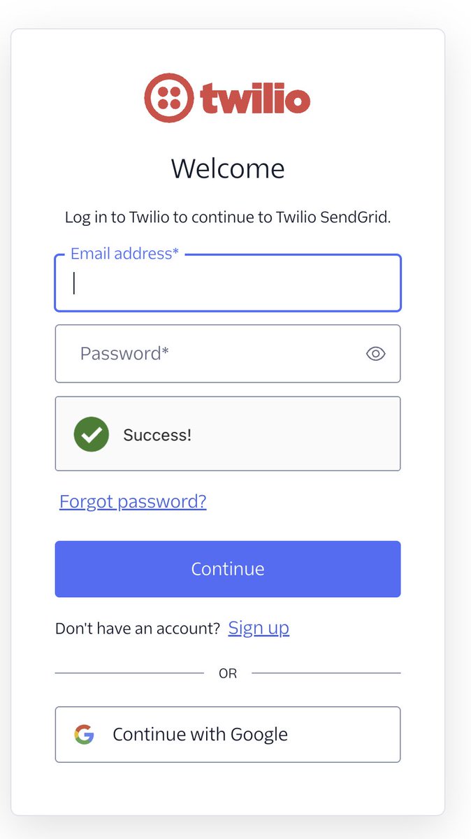 vincentchu's tweet photo. @evangoldin @SendGridSupport Login has literally been broken for a full year. The way to get around it (IIRC) is to click on the "Sign up Now" then "Already Have An Account" link to get to this screen. 

It's insane. https://t.co/iQmcJmkSfx