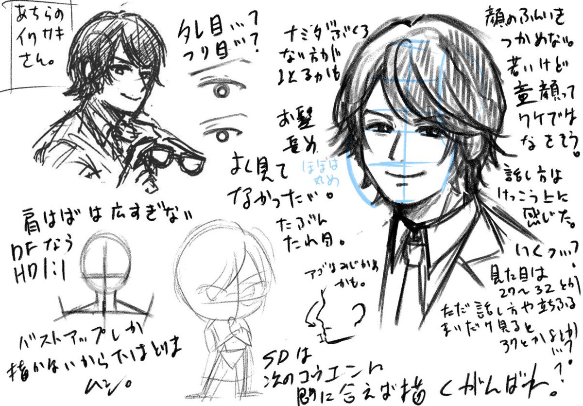 この前少し載せて消しちゃったけど、
去年の今日、マジの一年前に描いた事ない人がいる…と思ってコージサン練習してメモってたやつ… 