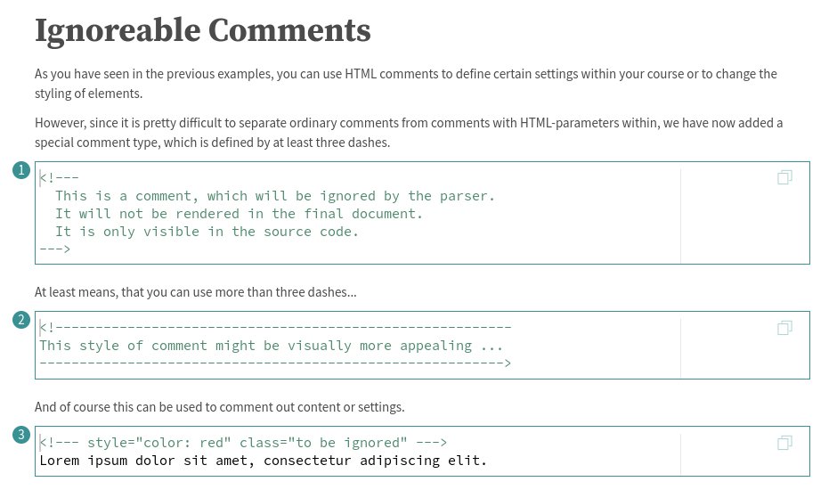 It does not sound much, but HTML-comments can now be ignored in #LiaScript, since they might contain styling parameters or document configurations. But, with a comment with at least 3 dashes, comments are now comments only ;-)

#oer #education #markdown <a href="/github/">GitHub</a> <a href="/GitHubEducation/">GitHub Education</a>