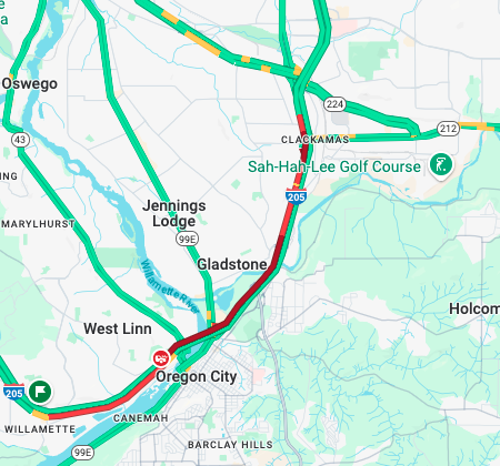 #Pdxtraffic I-205 SB had a crash on the south end of the Abernethy Brg that now is cleared to the shoulder. If you're caught in the backup, should be flushed out shortly.  #OregonCity