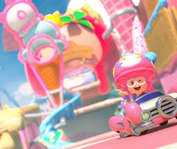 Stealth40k's tweet image. Toad has a Hamburger costume in Mario Kart World. 

Toadette has an Ice Cream costume. 

This is important information.