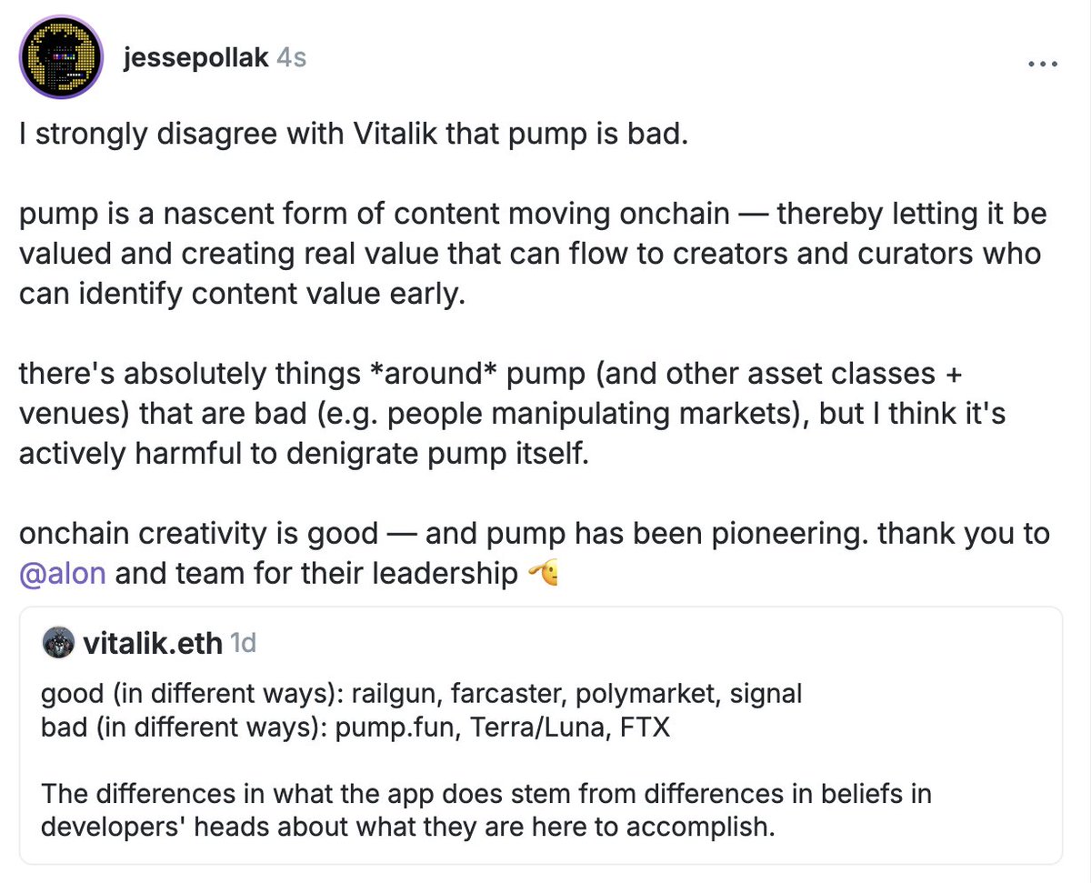 jesse.base.eth (@jessepollak) on Twitter photo actually, <a href="/pumpdotfun/">pump.fun</a> is good. actually, <a href="/pumpdotfun/">pump.fun</a> is good.