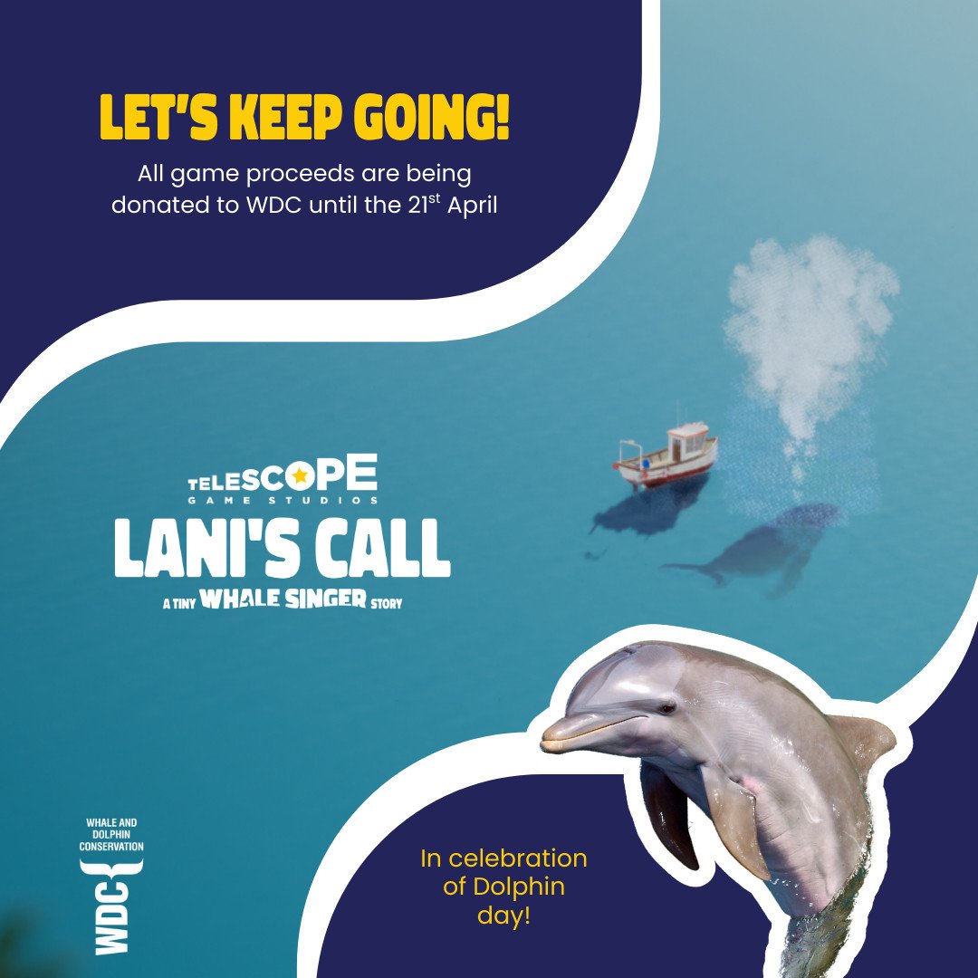 We're excited to announce that we're extending the donation-sale! 🐳🎉

For those that haven't bought Lani's Call: A tiny Whale Singer Story, there's still time! All proceeds made on the game on Steam until April 21st will be donated to the Whale and Dolphin Conservation! 🐬