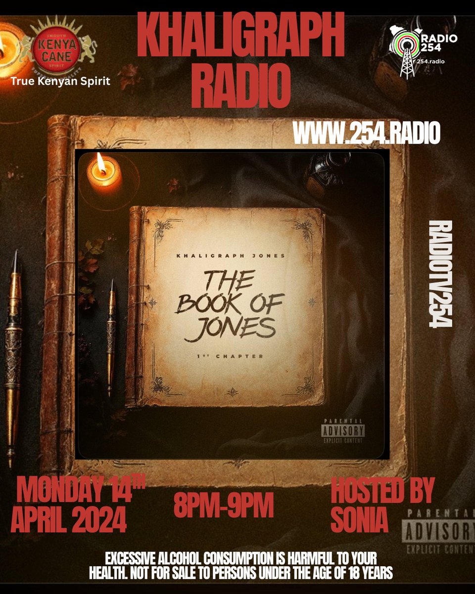 From 8 PM TONIGHT, we are going to be listening to ''The Book Of Jones'' by the OG  <a href="/KHALIGRAPH/">Khaligraph Jones</a> Make sure you tune in for great music &amp; vibbezzz only on 254.radio 🎶🔥 Kama kawaida!!