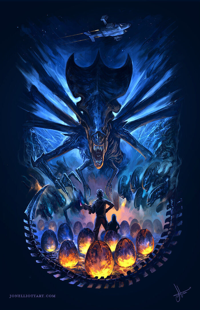 RetroReminiscer's tweet image. Aliens (1986) 
Art by Jonathan Elliott.