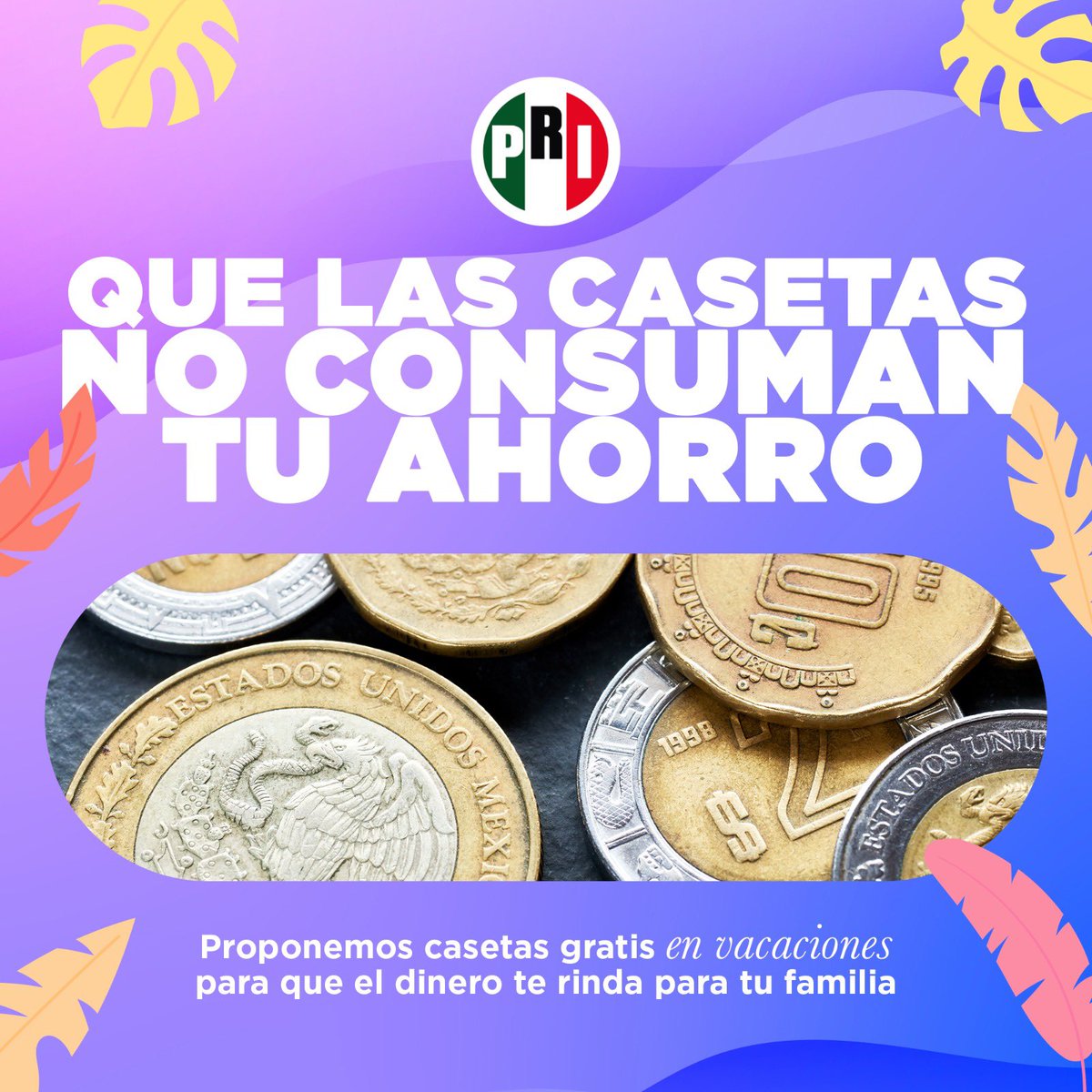 Si vas a carretera en vacaciones, este plan te va a gustar:  
¡El PRI propone que no pagues casetas en puentes y días festivos!  
Y claro, también exigimos que haya buen mantenimiento y vigilancia en las rutas.  
#PRIresuelve #ConElPRIseguroViajas